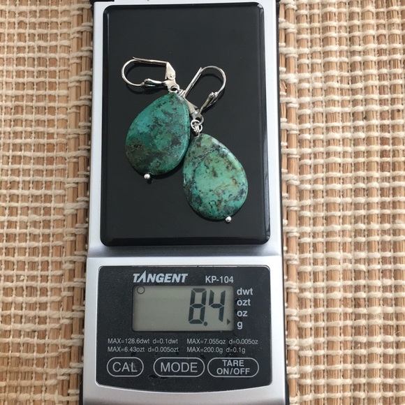 Natural chrysocolla silver tone drop earrings - Picture 2 of 7